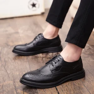 Men’s Black Brown Pointed Toe Slip On Formal Dress Shoes PU Upper Anti Slip Breathable for Office & Career All Seasons