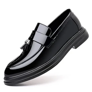 Men’s Black Chunky PU Leather Tassel Slip-ons Casual Penny Formal Shoe Business Suit Wedding Shoes Loafers