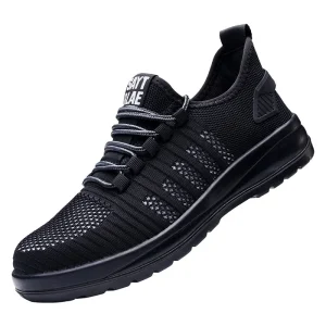 Men’s Black Lightweight Breathable Anti Puncture Steel Toe Low Top Safety Shoes for Construction Work