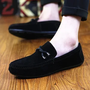 Men’s Black Loafers Knot & Metal Detail Slip On Design Stylish Casual & Business Shoes for Men