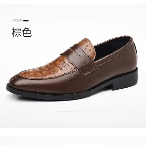 Men’s Black PU Leather Shoes Business Leisure Slip-On Loafers Crocodile Pattern Night Club Shoes for Men
