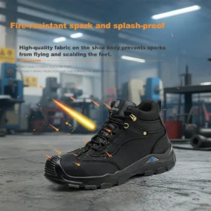 Men’s Black Sparkle Resistant Leather Industrial Safety Work Boots Waterproof Resistant Welding Labour Protective Work Shoes