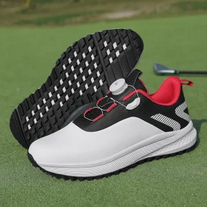 Men’s Black White Red Golf Shoes Dial Closure Spikeless Breathable Non Slip Golf Sneakers