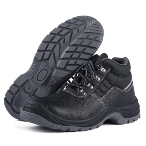 Mens Black Work Rubber Leather Working Shoes Boots Steel Toe Safety Shoes