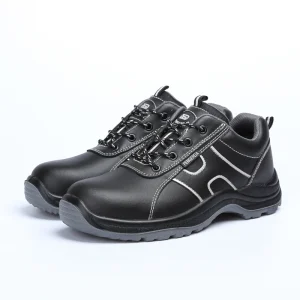 Men’s Black Work Shoes Industrial Steel Toe Slip-Resistant Genuine Leather Safety Shoes