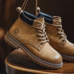Men’s Boots Winter Plush-Lined Ankle Boots Retro Leather Waterproof Breathable Outdoor Casual Hiking Shoes