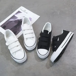 Men’s Breathable Canvas Shoes Korean Style Casual Sneakers Versatile Slip On Velcro Student Spring White Couple’s Shoes