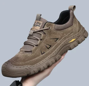 Men’s Breathable Leather Safety Shoes Lightweight Lace Up Anti Slip Hiking Boots Wear Resistant Sole