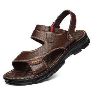 Men’s Breathable Leather Slippers Flat Summer Sandals Comfortable Slide Design
