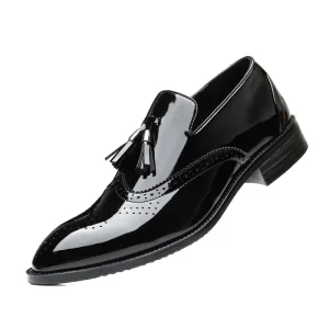 Men’s Bright Tassel Brock Leather Shoes Increase Non-slip Breathable Office Wedding Dress Shoes
