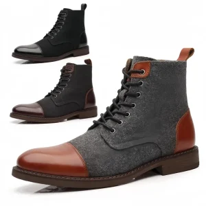 Men’s British Style Chelsea for Cowboy Lace-Up Ankle Boots Cotton Fabric EVA Midsole All Seasons Comfort Anti-Slip
