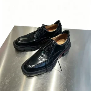 Men’s British Style Dress Shoes Handmade Cow Leather Lace-Up Closure Height Increasing Square Solid for Weddings Spring