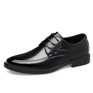 Men’s British Style Formal Work Shoes Comfort Lace-Up Height Increasing PU Upper Polyurethane Outsole Low-Top High-Heeled
