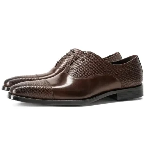 Men’s Brown Lace-Up Oxford Shoes Luxury Distressed Formal Footwear for Wedding Party