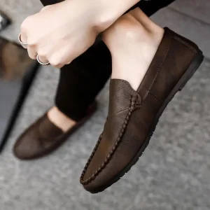 Men’s Brown Loafers Hand Stitched Detail Slip On Design Stylish Casual & Business Shoes for Men