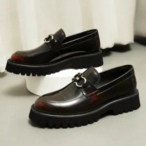 Men’s Business Casual Formal Loafers Trendy Thick-soled Spring Shoes Rubber Upper Breathable