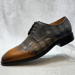 Men’s Business Casual Shoes Carved Dot Derby Leather Oxford Shoes Solid Pattern Formal Business Style
