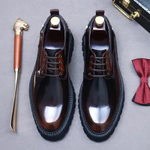 Men’s Business Dress Shoes Thick-soled Round-toe Genuine Leather Wedding Shoes
