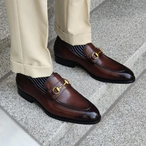 Men’s Business Handmade Loafers Men Slip on Genuine Leather Shoes Men Height Increase British Shoes