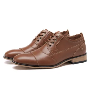 Men’s Business Oxford Shoes Cap Toe Lace-Up Increased Sole Dress Shoes