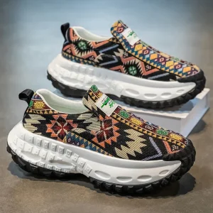 Men’s Canvas Shoes Spring New Breathable Embroidered Torre Thick Sole Height Increased Lazy Slip on Casual Sneakers Trendy