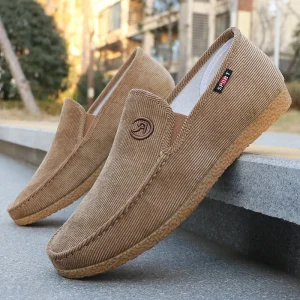 Men’s Canvas Shoes Traditional Beijing Cloth Shoes Low-Top Casual Summer Rubber Outsole Slip-On One-Piece Shoes