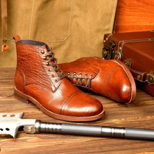Men’s Casual Ankle Boots Retro Cow Genuine Leather Thick Platform Walking Motorcycle Boot Dress Shoes Elegant Preppy