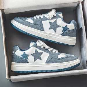 Men’s Casual Board Shoes Star Pattern Thick Rubber Sole Man Sport Footwear Blue Preppy Style Male Chunky Sneakers Boys