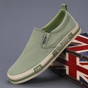 Men’s Casual Canvas Slip On Shoes with EVA Midsole Rubber Outsole Comfortable One Piece Flat Upper and Trendy Design