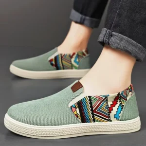 Men’s Casual Canvas Sneakers Breathable Single Board Flat Shoes with Soft Soled Shallow Mouth Designer Vogue Comfortable Shoes
