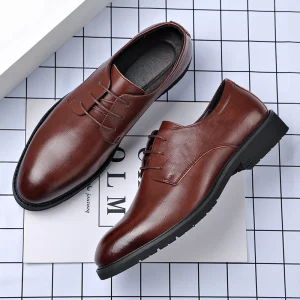 Men’s Casual Cowhide Leather Dress Oxfords Shoes Comfortable Business Office Style Soft Formal Style for Men