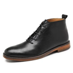 Men’s Casual Dress Ankle Boots Genuine Leather Upper with Top Toe Lace-Up Waterproof Feature