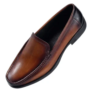 Men’s Casual Dress Leather Shoes with Genuine Leather Lining Slip On Rubber Sole Soft Spring Foot Loafers Fashion Trend