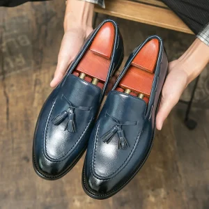 Men’s Casual Dress Shoes Leather Skin Material Pointed Toe Loafers for Business Slip On Lightweight Anti Slippery Four Seasons