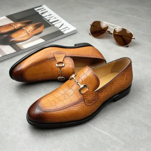 Men’s Casual Dress Shoes Lightweight Sole Brown Leather Loafers Comfortable Business Casual Slip Ons for Daily Wear
