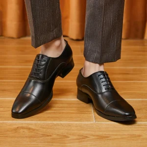 Men’s Casual Dress Shoes Oxford Office Work Shoes Handmade Comfortable Cow Leather Suede Toe Lace Closure Autumn Season