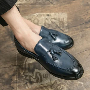 Men’s Casual Dress Shoes PU Material Pointed Toe Loafers Business Slip-On Lightweight Anti-Slippery Office Plaid Pattern Spring