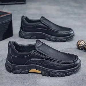 Men’s Casual Leather Shoes Large Size 39-48 Dad Fashion Slip-On Anti-Slip Rubber Summer Autumn Winter