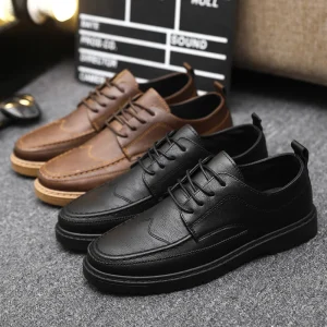 Mens Casual Leather Shoes Waterproof Anti Slip Thick Sole Lightweight Breathable Soft and Comfortable Mens Formal Leather Shoes