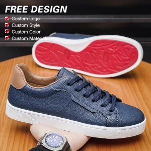 Men’s Casual Lightweight Skateboard Shoes Soft Anti-Slip Deodorizing Faux Leather Upper Red-Soled Board Sneakers White