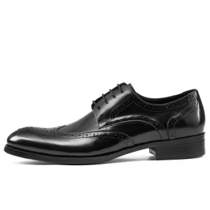 Men’s Casual Oxfords Dress Shoes British Carved Leather Genuine Cowhide Upper with Round Printed Feature Slip-On Closure