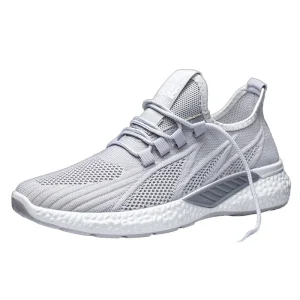 Men’s Casual Running Sneakers Breathable Knitted Upper Cushioned EVA Sole Non-Slip Walking Shoes for Commute