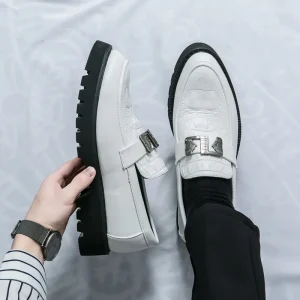 Men’s Casual Slip On Solid Loafers Shoes Comfort Style Breathable Embossed Wedding Formal Business White Dress Shoes