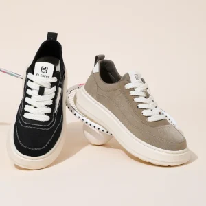 Men’s Casual Sneakers White Lace Up Durable Leather Sport Shoes All-match Daily High Top Canvas Sneakers
