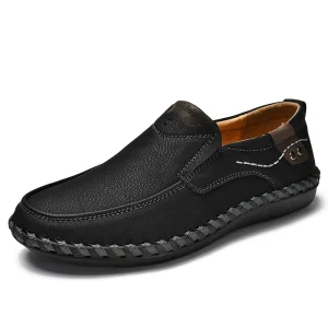 Men’s Casual Soft-soled Breathable Driving Shoes Hand-stitched Leather Shoes
