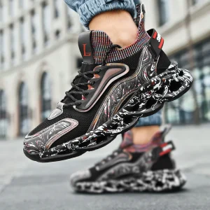 Men’s Casual Sport Shoes Trendy Breathable Anti-Slip Lacing Shoes with Colorful Mesh Design EVA Midsole Rubber Outsole
