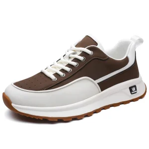 Men’s Chunky Platform Sneakers Lace Up Leather Casual Walking Shoes with Non Slip Sole