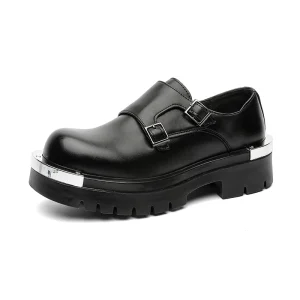 Men’s Chunky Sole Derby Shoes Thick Bottom Elevator Formal Shoes Genuine Leather Lace up Wedding Dress Shoes