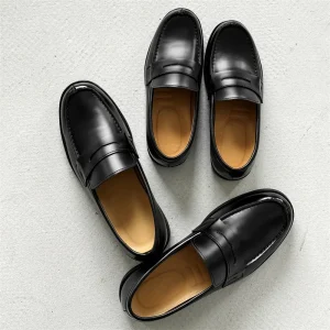 Men’s Classic Loafers Slip-On Black Derby Shoes Lightweight Solid Pattern Couple’s