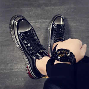 Men’s Comfortable Casual Shoes Patent Leather Material Bright Fashion Walking Shoes for Men